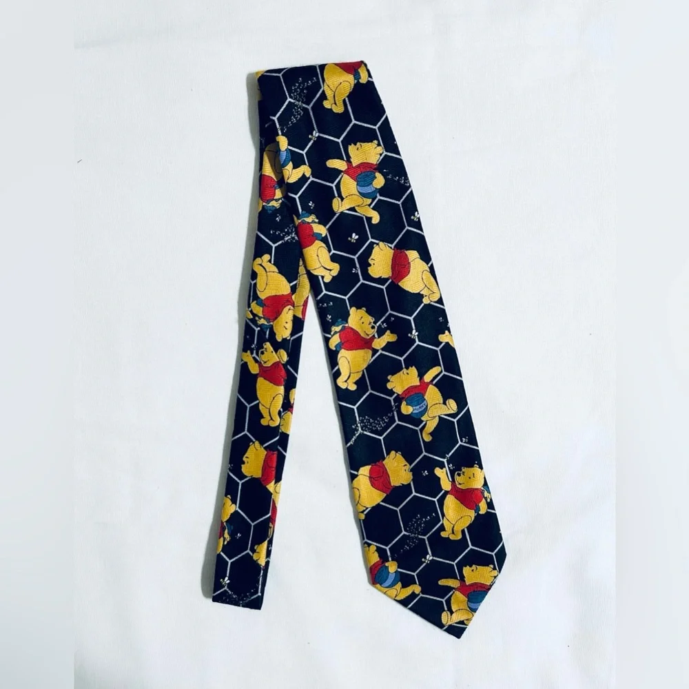 Disney Men Tie One Size Black Geometric Winnie The Pooh